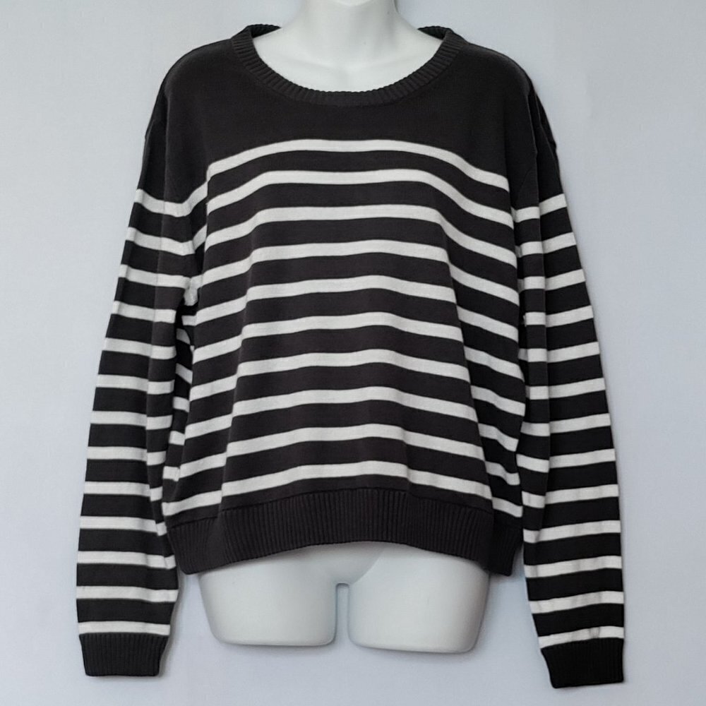 J.Crew Striped Gray White Sweater Cotton Size XL New NWT